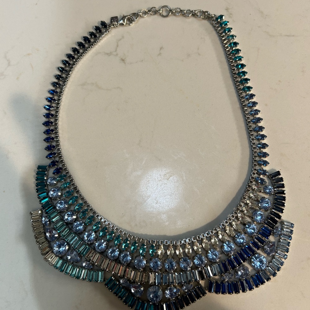 Banana Republic blue/green rhinestone statement necklace